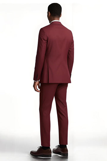 Burgundy Notched Lapel 2 Piece Slim Fit Men's Prom Suits